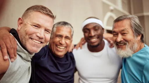 Senior men take photo in fitness environment